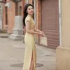 Ethnische Kleidung Retro Qipao Chinesisches Kleid Moderne Elegante Frauen Traditionelle Cheongsams Verbesserte Gelbe Orientale Sommer Vintage Vestido