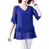 Verão Chiffon Mulheres Blusa O-pescoço elegante camisa solta Escritório Senhoras Tops Feminino Blusas Plus Size 5XL Roupas Mulheres Blusas Camisas