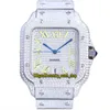 2022 TWF HH0008 Paved Diamonds ETA A2824 Автоматические мужские часы полностью заморожены бриллиантами красного римского циферблата