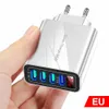 4 USB -portar LED Display EU AC Home Travel Wall Charger 20W Auto Power Adapter Chargers för iPhone X 14 12 13 Pro Max Samsung Sony Android Pone PC