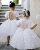 素敵なビーズの花の女の子のドレスかわいいジュエルネック手作りの花半袖子供誕生日パーティードレス子供の結婚式のPROMフォーマルウェア