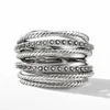 Huitan Silber Farbe Mehrere Reihenringe glänzend CZ Metallic Ol Style Office Dame vielseitiger Finger Ring für Frauen Mode Schmuck