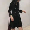 Spring Autumnnini Dress Black Long Sleeve Double-breasted D0928 210514