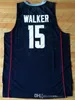 Kemba Walker Jersey # 15 Ucconn Huskies 스티치 뜨거운 농구 저지 S-XXL 네이비 블루 화이트 빠른 배송