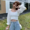 Koreanska Chic Långärmad Kvinnors Skjorta Kort Slim Slash-Neck Fashion Top Kvinna StreetWear Blouse Summer 12927 210508