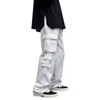 Pantalon homme noir/blanc décontracté mode ample droite jambe large hommes Streetwear hip-hop poche Cargo hommes pantalon