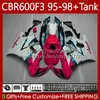 Karosseri för Honda + Tank 600FS CBR600F3 600CC 1995-1998 Kropp 64NO.225 CBR 600 CBR600 F3 FS CC 600F3 95 96 97 98 Rosa vit CBR600FS CBR-600 1995 1996 1997 1998 Fairing