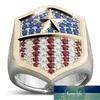 Luxury Red White Blue Crystal Anello bandiera americana Uomo Oro Captain Army America Shield Anelli per le donne Regali di anniversario Gioielli Prezzo di fabbrica design esperto Qualità