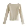 Elegant Women Beige Sweaters Fashion Ladies Chic Solid Knitted Tops Streetwear Female Sweet Square Collar Pullovers 210427