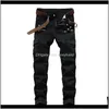 Vêtements Vêtements Drop Livraison 2021 Jeans Moto Denim Casual Pantalon Noir Zip Poche Décorative Pli Cool Couleur Unie Hommes Stretch Pan