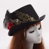 Fedora Hombre Vintage SteamPunk Hat Мужчины Женщины Перо Шеверс Топ Готический Викторианский Унисекс Головные уборы 2021