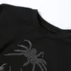 Punk Vintage Rhinestone Graphic Black T-shirts Mall Goth Y2k O-neck Short Sleeve Crop Tops E-girl Aesthetics Tees 210406
