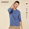 KUEGOU couleur unie vêtements printemps doux élastique coton T-shirt hommes T-shirt à manches longues mode T-shirt hommes haut grande taille DT-5951 210722