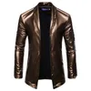 Mode hommes veste en cuir à manches longues PU Faux cuir veste couleur unie col rabattu Cardigan veste hommes M-XXXL 211009