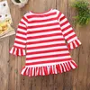 Julkläder Babyflickor Klänning Thanksgiving Turkiet Striped Ruffle Dresses Casual Loose Autumn Clothes