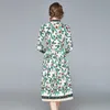 spring Dres Bow Collar Luxury Floral Print Vintage Elegant long Sleeve Casual 210531