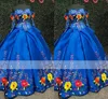 2022 Satin Rose Fleurs Brodées Quinceanera Robes Avec Manches Longues Hors Épaule À Lacets Mexicain Doux 16 Robe Charro