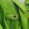 Lautaro осень короткие зеленые мягкие искусственные кожаные велосипедные женщины с длинным рукавом Zipper ремень дизайнер европейская и американская мода 211007