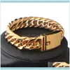 Link, armbanden sieraden16 mm breed gepolijst 316L roestvrij staal Gold Tone Cuban Curb Chain Heren Bracelet 7 "-11" Hip-Hop Jewelry groothandel DRO