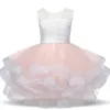 Nuovo arrivo Abiti per bambini per ragazze Applique di lusso in pizzo First Communion Princess Fluffy V Back Ginocchiale Girl Girl Abito da sposa Q0716