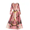 European Station Early Spring Fashion Print Maxi Vestidos Långärmad Temperament Round Neck Slim Dress GK238 210506