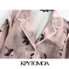 Women Fashion Frayed Trims Printed Blouses Lapel Collar Long Sleeve Side Vents Female Shirts Chic Tops 210420