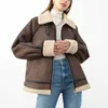 LY VAREY LIN Autumn Winter Women Fashion Lapel Long Sleeve Coat Loose Fit Brown Thick Warm Jacket 210526