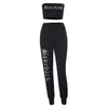 NCLAGEN Bling Letter Two Pieces Set Women Strapless Tube Tank Top And Atheleisure Jogger Sweat Pants Casual Tracksuit 210727