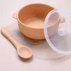 High Quality Silicone Baby Sucker Bowl With Lid BPA Free Waterproof Toddler Plate Set Portable Spoon For Kids 211026