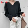 Biały sweter z dzianiny luźne damskie swetry zimowe kobieta dorywczo V Neck Jumper Top pullover kobiety 210428