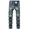 Denim Designer Moto Bike прямые джинсы мотоцикла для мужского размера 42 осень весенний панк рок уличная одежда езда на колене штаны 211011