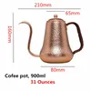 Handgjorda hamrade kaffekanna Pure Red Copper Premium Kvalitet Dropp Kettle Gooseneck Spout Long Mouth Kettle TEAPOT- 900ML 21040295F