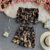 NEPLOE VINTAGE PRINT SLIM 2 STKS Dames Set Slash Hals Schouder Strapless Blouse + Hoge Taille Heup Wide Leg Shorts Holiday Suit 210423