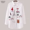 Neue weiße Frauen Bluse Langarm Baumwolle Stickerei Bluse Dame Casual Button Design Umlegekragen Weibliches Hemd 5083 210410