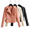 Solid PU Faux Leather Jacket Coat Women Fashion Långärmad Zipper Motorcyle Jackor High Street Ladies Outerwear Toppar 210515