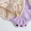 Ins-Boys Girls Romper 2021 Vår Höst Baby Bomull Sticka Pocket Onesie Fashion Nyfödd Blommig Långärmad Doll Collar Toppar Spädbarn Triangel Klättring Kläder S1534