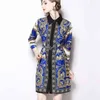 Jesień Moda Kobiety Marka Designer Wzór Dresses Line Suknie Vintage Sashes Print Party Midi Sukienka Vestidos Drop 210520