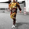 Män Outfit Streetwear Casual 2 Piece Set 2021 Ny Höst Mens Mode Pattern Print Hoodie Långärmad + Långbyxa Passar Jogging G1209