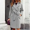 Office autunno girare la signora overcopone alla moda semplice tasca semplice con allacciata con allacciata con allacciata inverno maniche lunghe cappotti 211110