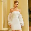 Höst White Off Shoulder Bandage Dress Sexig Strapless Långärmad Lace Kvinnor Club Celebrity Runway Party Dresses 210423