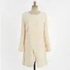 Höst temperament kort kjol kvinnlig rund hals tredimensionell päls mustasch frans split oregelbunden klänning UK590 210506