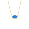 Japane sier S925 quiet fort olive Blue Opal horse eye cat eye opal openwork pattern Necklace