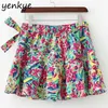 Multicolor Floral Impressão Boho Shorts Mulheres Elásticas Cintura Alta Verão Culottes XDWM2251 210514