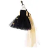 Black Gold Flower Petals Tutu Dress Tulle Girls Evening Pageant Wedding Dress Children Gown for Girls Kids Birthday Party Dress G1218