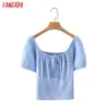 Tangada Vrouwen Effen Gewas Knit T-shirt Korte Mouw O Hals Tees Dames Casual Tee Shirt Street Wear Top 7Y21 210609