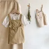 Spring Summer Girls 'Sling Dress Baby Gevouwen schimmelrandbloemen Geborduurde kinderen Geprikkelde schattige kleding 210625