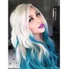 Ombre Blue body Wave lace front Wig For Women Long mix Blonde Hair Layered Heat Resistant Cosplay Party Synthetic Wigs