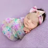 Blankets & Swaddling 2pcs/set European And American Gradual Change Printed Baby Swaddle Born Milk Silk Wrapped Blanket Headband Wrapping