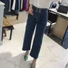 Spring Vintage Ladies Simple High Waist Double Breasted Small Pockets Loose Wide Leg Jeans Pants Women QB315 210510