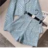 Tute da donna Pantaloncini Set da donna 2021 Giacca da abito blu con paillettes autunno + Pantaloni dimagranti a vita alta Completi da donna in due pezzi